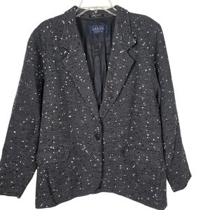 Sanyo Blazer Women 10 Grey Tweed Single Button Japan Made Tokyo New York Jacket